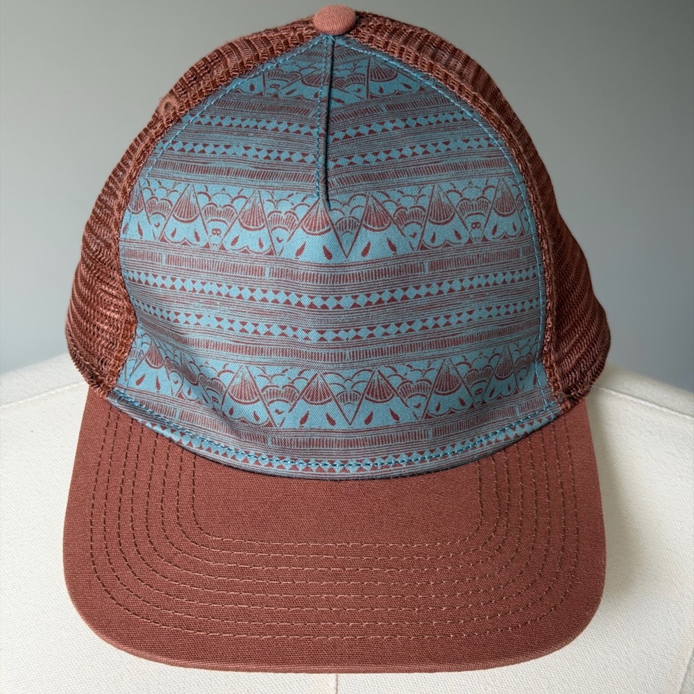 Prana Unisex Roots Studio Trucker Brown and Blue Mash Back Mountain Graphic Cap - Picture 3 of 11
